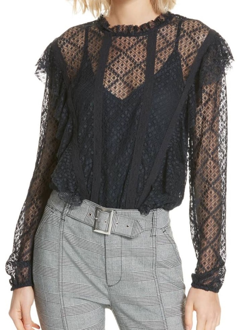 Free People Long Sleeve Ruffle Bodysuit
